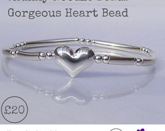 Sterling Silver Stretch Stacking Bracelet with Gorgeous Puff Heart Bead