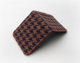 Brown Rough Wool Wallet, Slim Bifold Cardholder, Plaid Cash Holder Unisex, Unusual Gift for Men