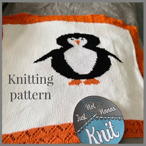 Penguin, Baby Blanket Knitting Pattern, with chart and full written instructions