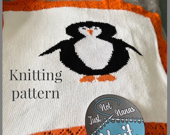 Penguin, Baby Blanket Knitting Pattern, with chart and full written instructions