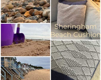 Modèle de housse de coussin Sheringham Beach à tricoter avec grille et instructions écrites complètes