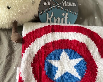 Captain America’s Shield Baby Blanket Knitting Pattern with chart and full written instructions