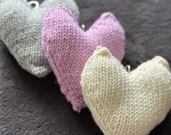 Over sized hand knitted heart shape key ring, love heart key ring, wool heart key ring