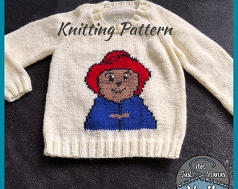 Paddington Bear Toddler Jumper Sweater Knitting Pattern, with chart and full written instructions