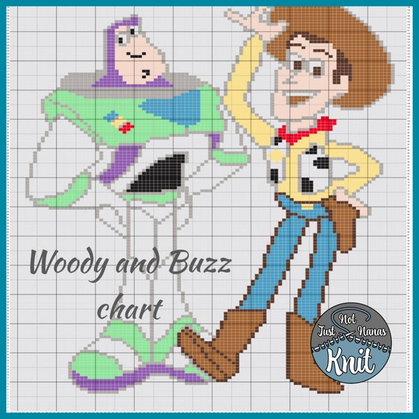 CHART ONLY Woody and Buzz, ideal for knitting, crochet, cross stitch PDF digital download