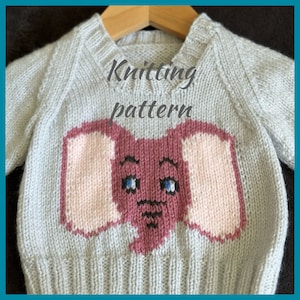 Breipatroon babyolifant voor 6-36 maanden, trui, trui, met telpatroon en volledige schriftelijke instructies, baby- en peutermaat