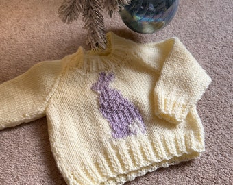 Yellow Bunny Hand Knitted Jumper 0-6 months