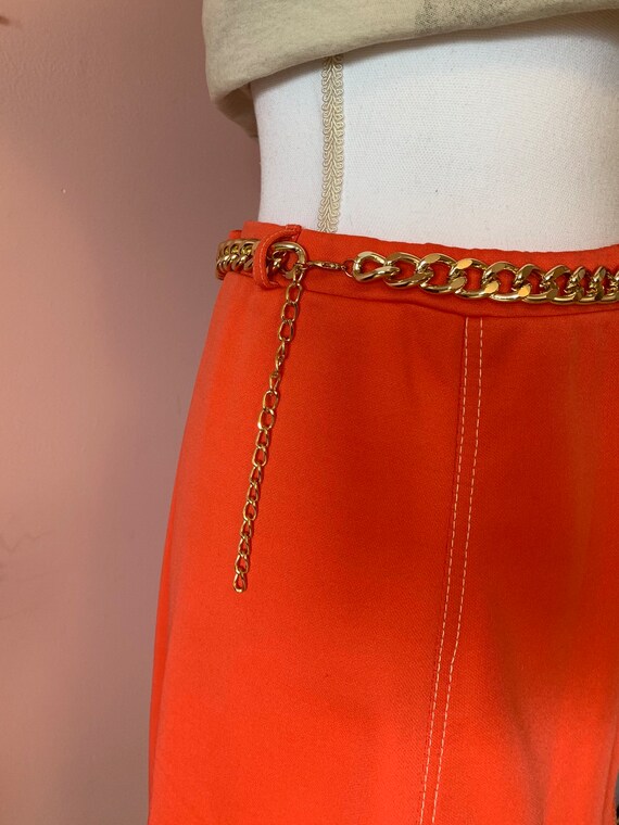 70s Vintage Hot Coral Polyester Skater Skirt L-XL… - image 4