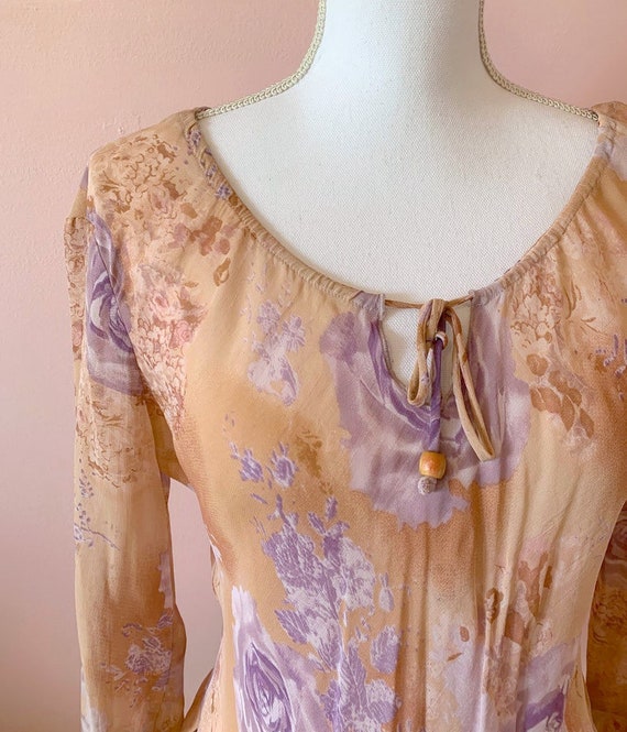 90s Vintage Dreamy Pink & Purple Rose Angel Sleev… - image 2