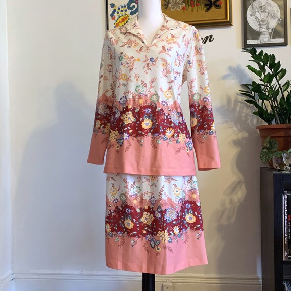 60s-70s Vintage Boho Floral Design Two Piece - XL - image 8