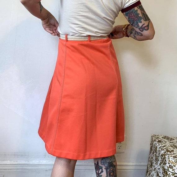 70s Vintage Hot Coral Polyester Skater Skirt L-XL… - image 3