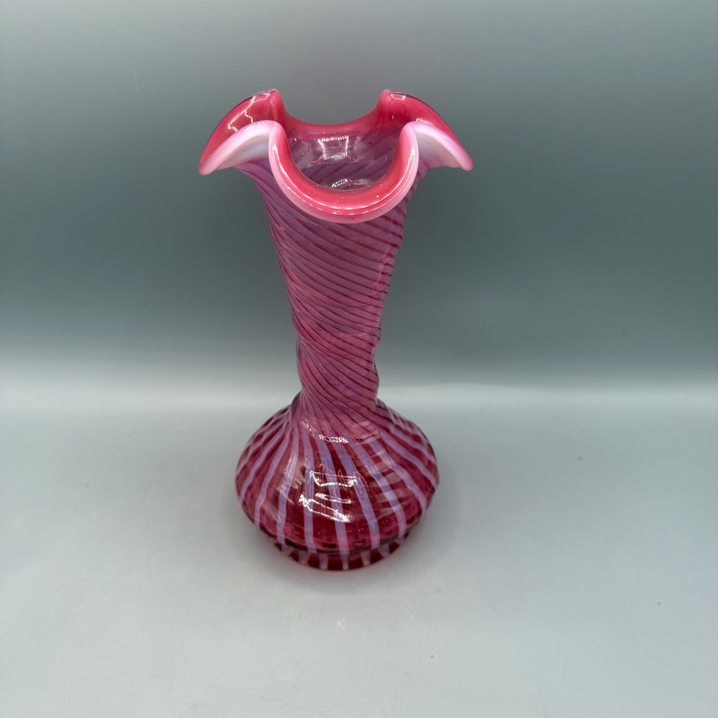 Fenton Cranberry Opalescent Swirl Vase - Etsy