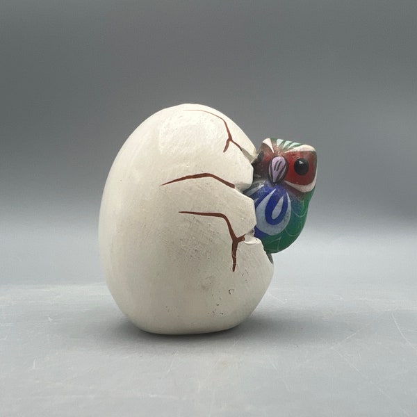 Owl coming out of an Egg, Vintage Mexican Folk Art Figurine