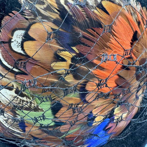 Black Hat with Colorful Feathers and Net by Jane … - image 5