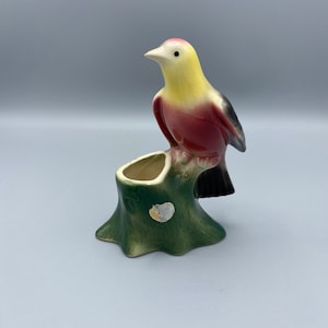 Royal Copley Bird on Tree Stump Planter