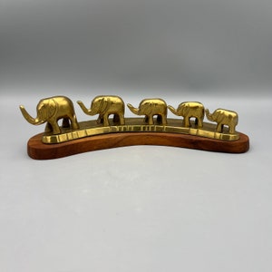 Brass Elephant Herd on Wooden Base, Vintage Elephant Parade, A Memory of Elephants
