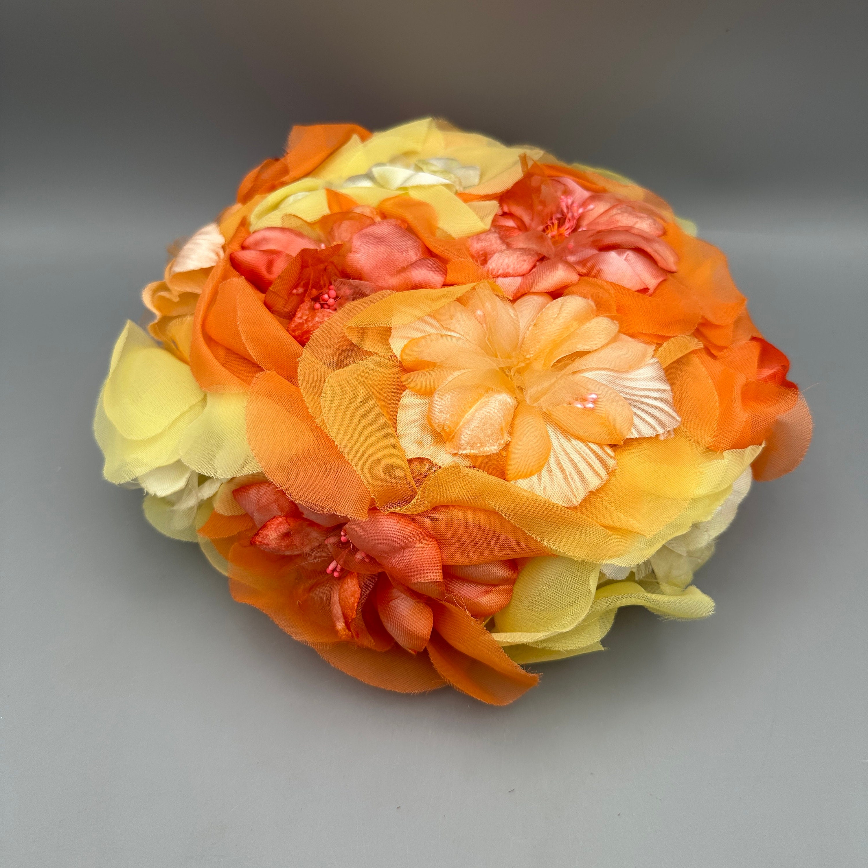Vintage Orange Floral Petal Hat Union Made Dopamine Fashion Statement Piece One off Piece Large Orange Orchid Flower Hat Fascinator  main image 2