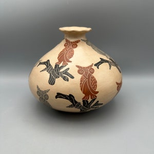 Owl Pottery Art by Manuela Dominguez, Vintage Mata Ortiz Pottery