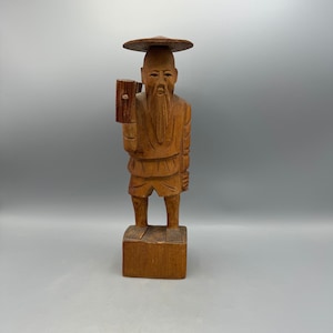 Hölzern Hand geschnitzte asiatische Mann mit Wasser Figur - Vintage