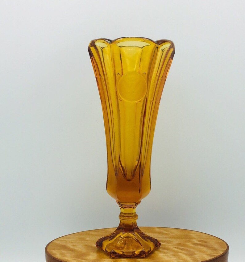 Fostoria Amber Glass Vase Frosted Coin Deep Yellow Vase Etsy
