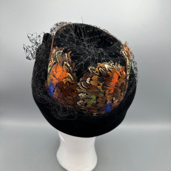 Black Hat with Colorful Feathers and Net by Jane … - image 2