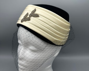 Black and White Pillbox Hat by Sonni California, Vintage