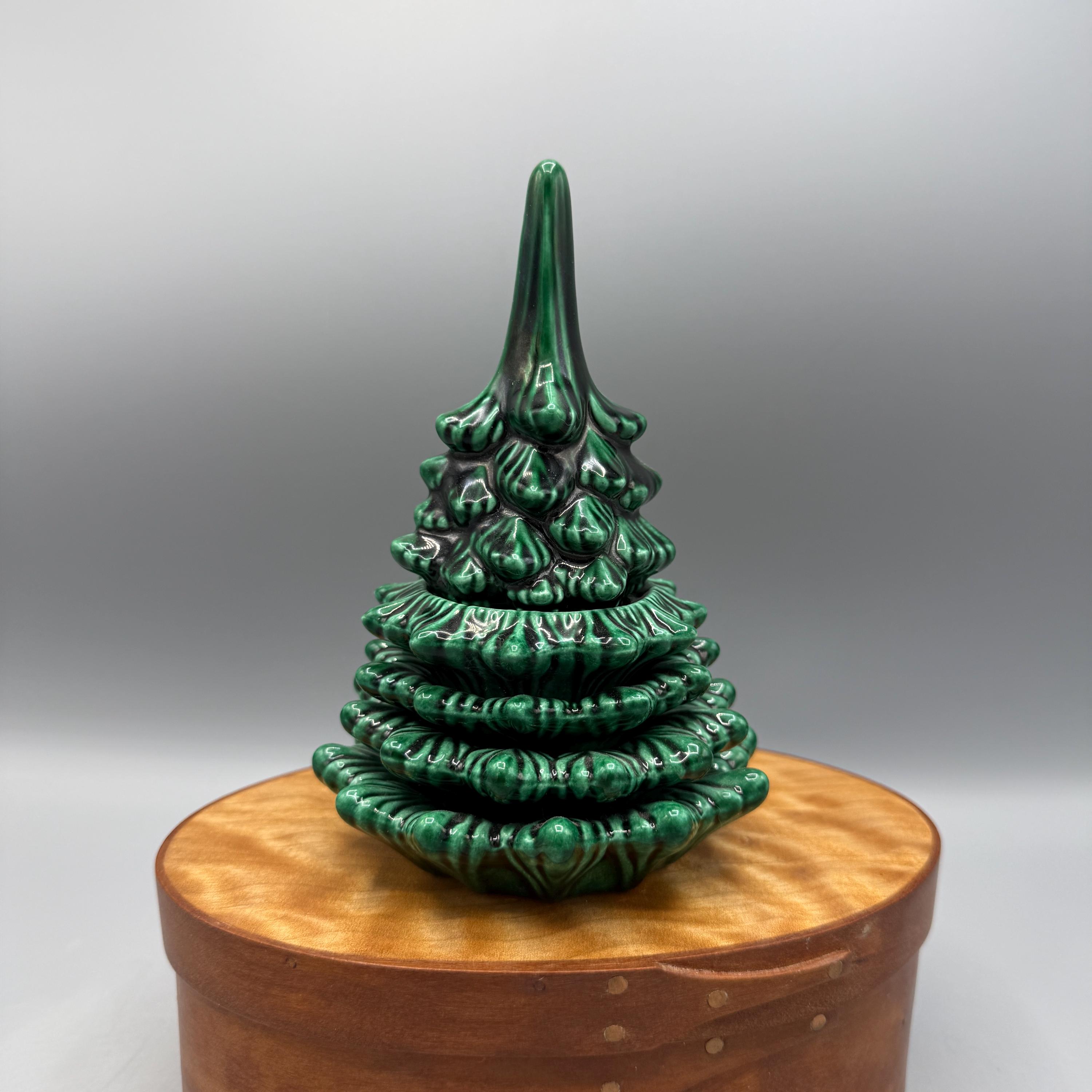 Vintage Ceramic Christmas Tree Lighter with Stackable Ashtrays