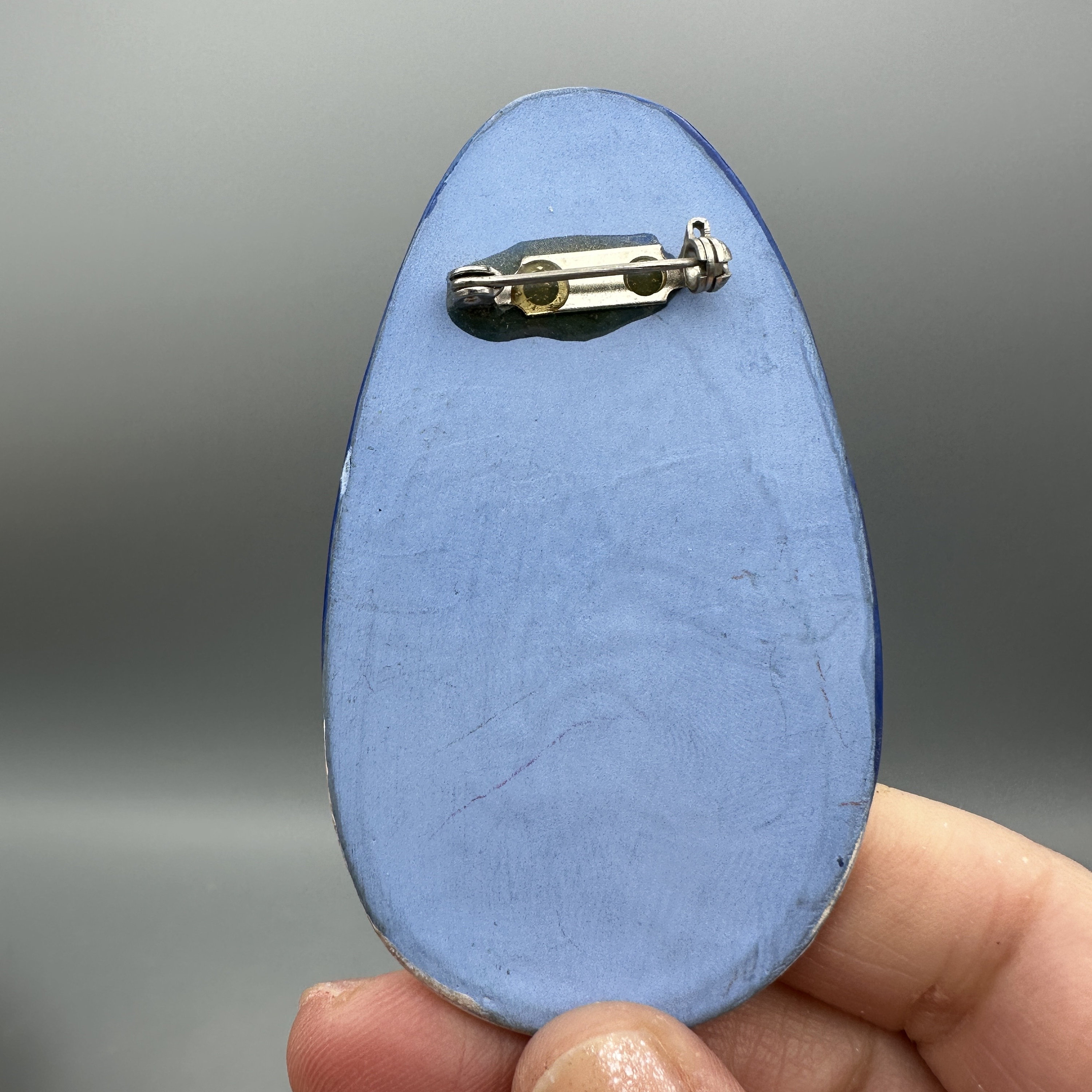 Broche Concho Vintage émail Bleu Scintillant - Métal Argenté, Style Sud-ouest, Unsigned
