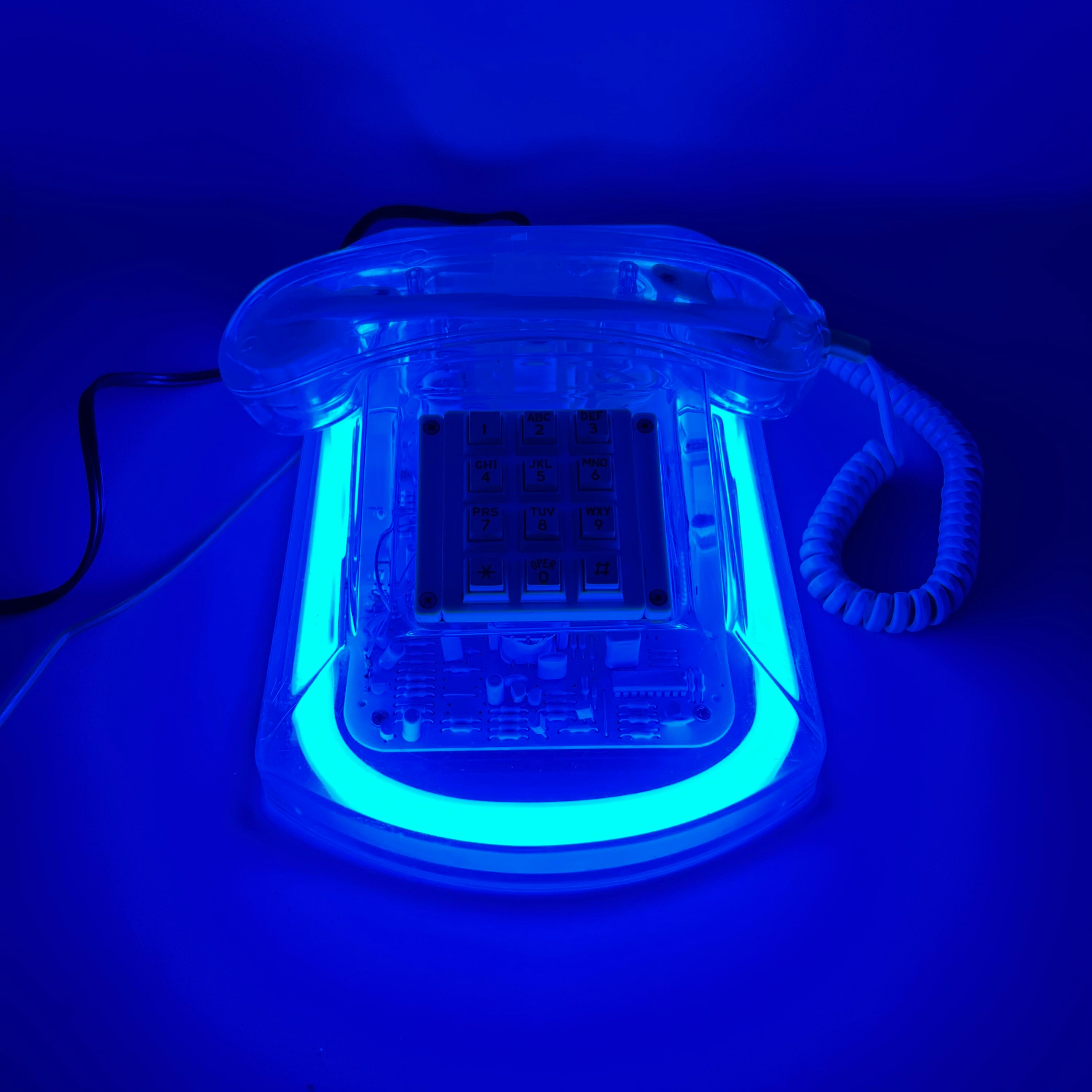 1980's Blue Neon Phone, Roxanne 9221-8 Telephone (UNTESTED), Neon