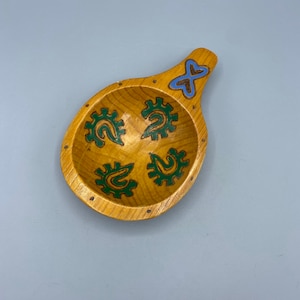Yellow Folk Art Gourd Trinket Dish - 7&quot; x 4.5&quot;, Vintage