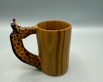 Wooden Giraffe Pencil Cup Mug