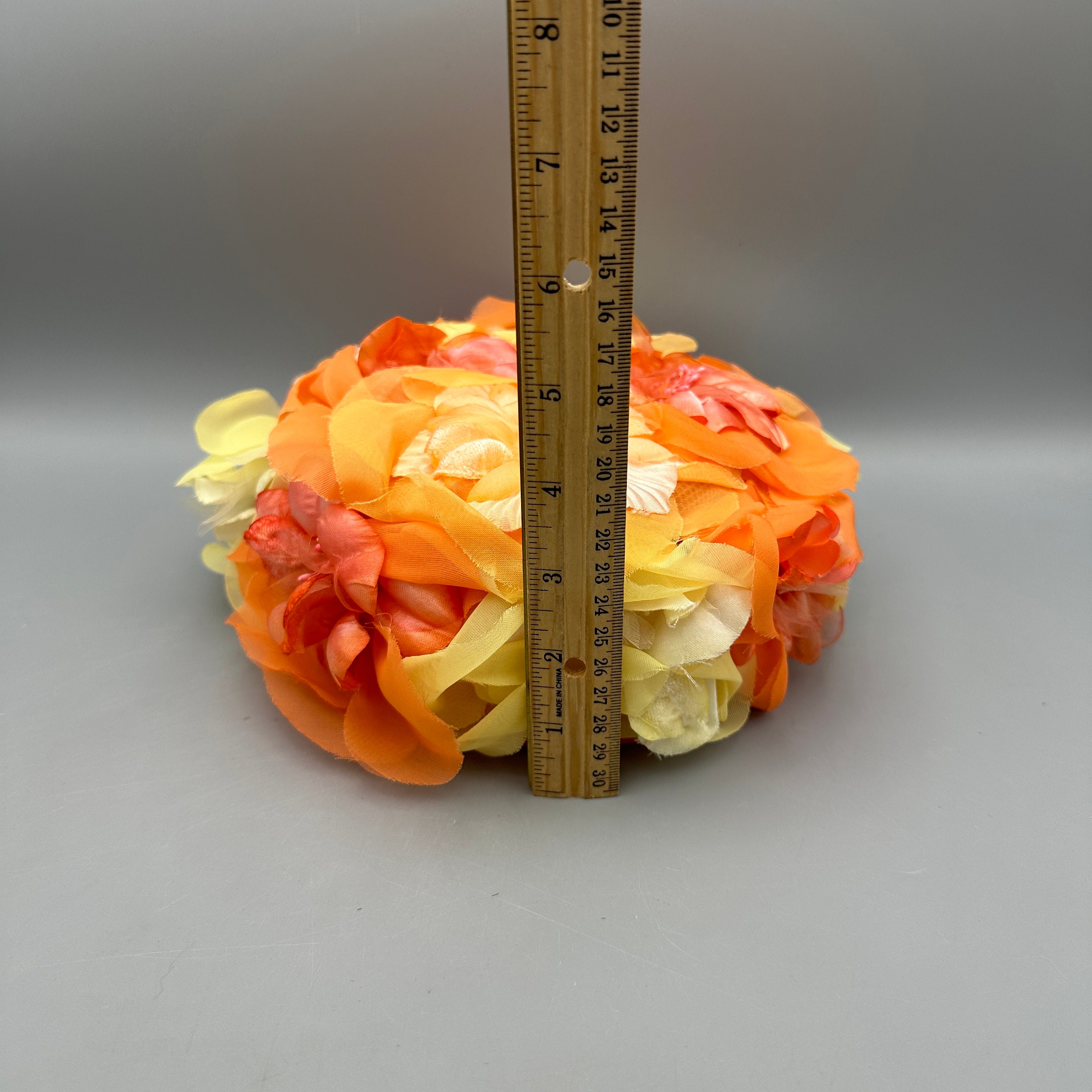Orange and Yellow Floral Pillbox Hat By. Union Made, Vintage 