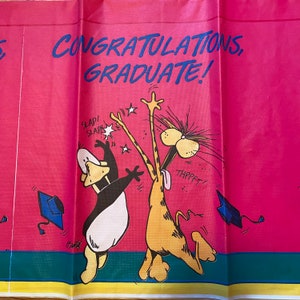 Vintage Opus and Bill Plastic &quot;Congratulations Graduate&quot; Tablecover (From 1992)