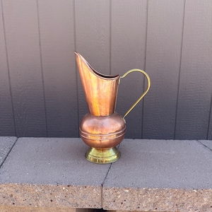 Decorative Copper & Brass Pitcher, Vintage (With Small Dent)