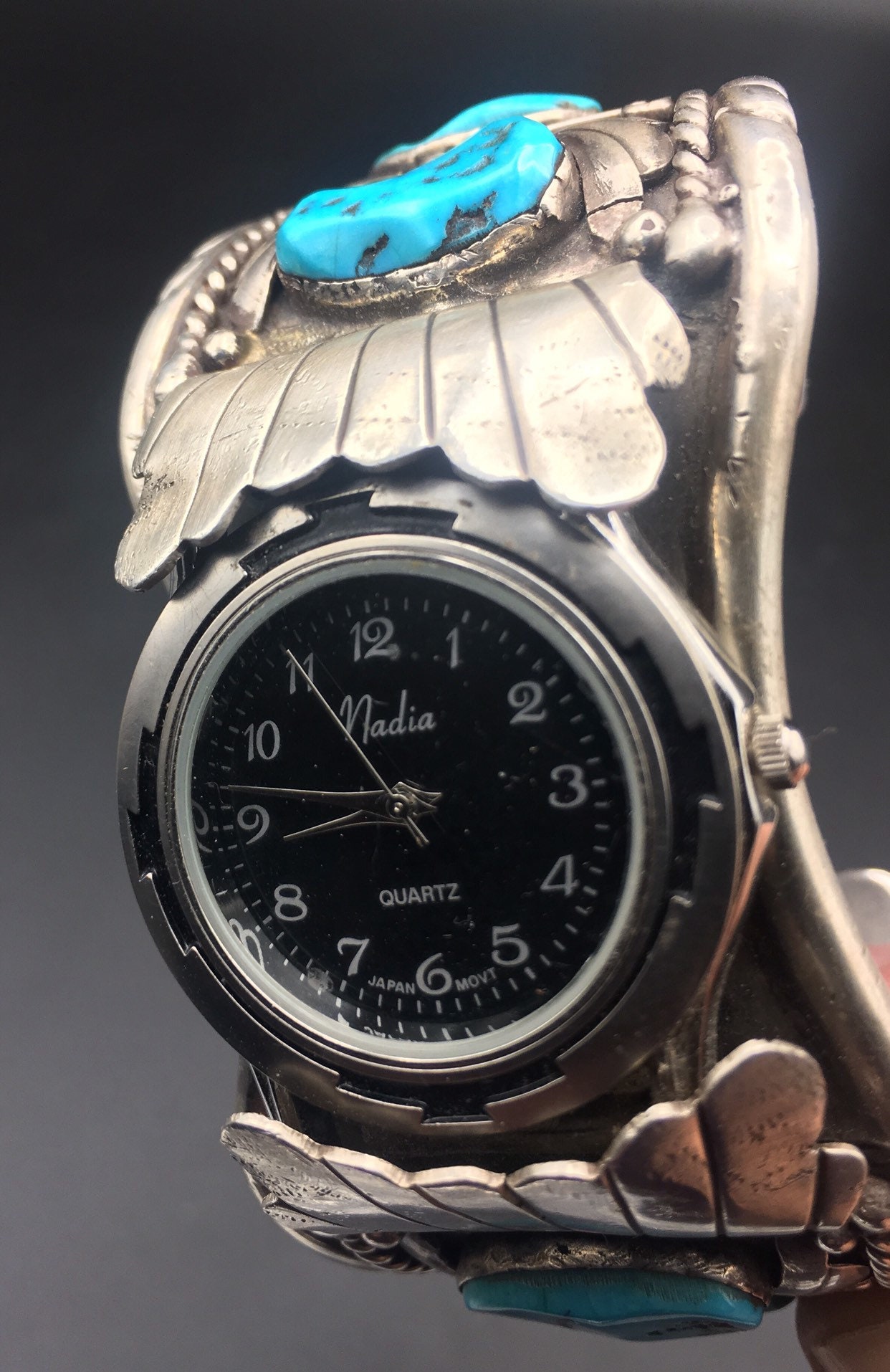 時計 Nadia vintage Indian jewelry Watch Vintage Lapis Inlay Sterling Silver Nadia Quartz Watch
