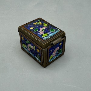 Vintage Brass and Enamel Stamp Box