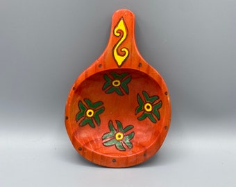 Red Folk Art Gourd Trinket Dish - 6.5" x 4.5", Vintage