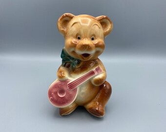 Royal Copley Bear Vase, Smiling Bear playing a Guitar/Banjo