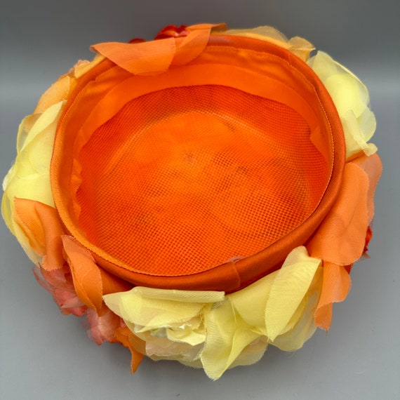 Orange and Yellow Floral Pillbox Hat By. Union Made, Vintage  display picture 1