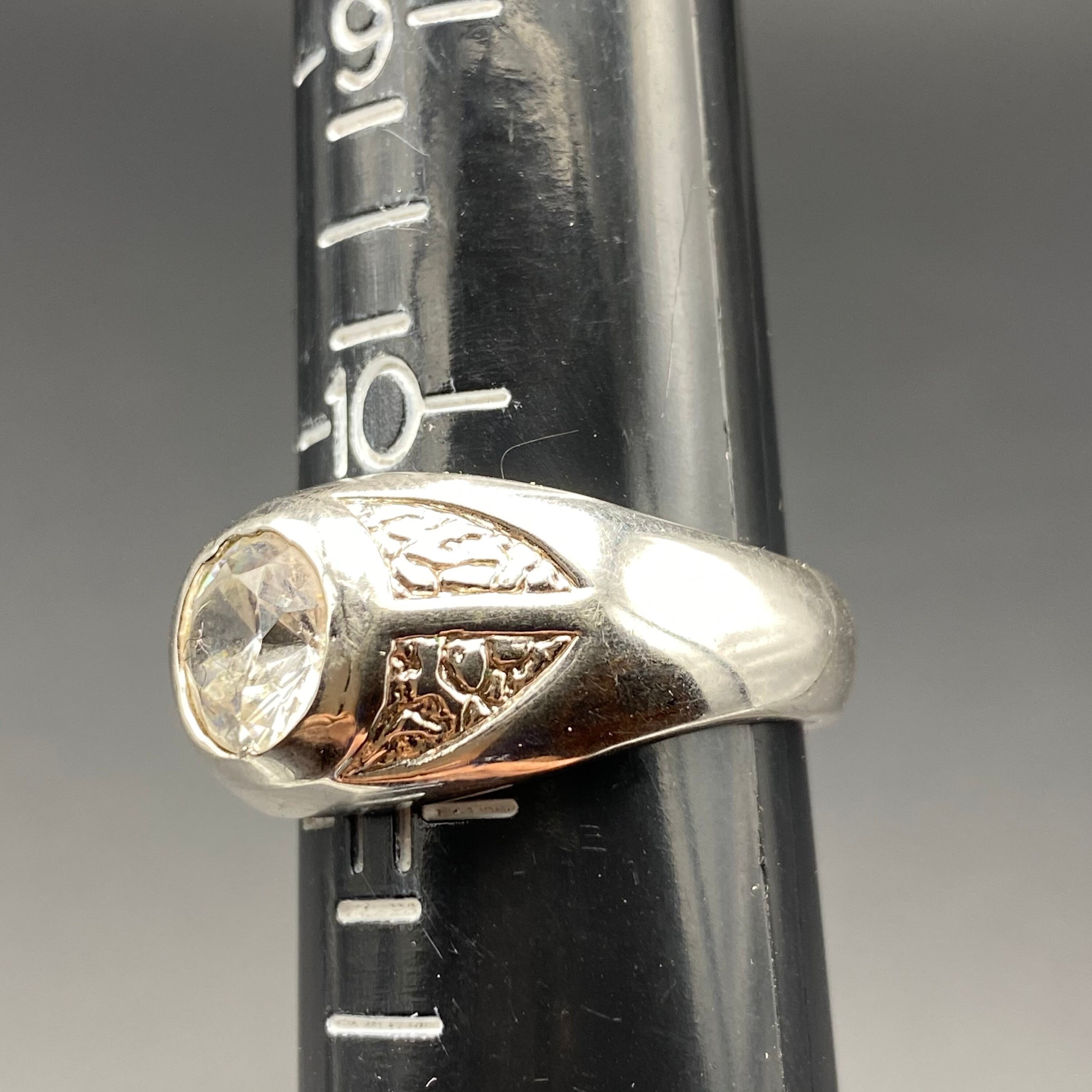 Bague Homme 18KT H.G.E. Grappe Cristal - Taille 10.5, Finition Brossée, Argenté/blanc