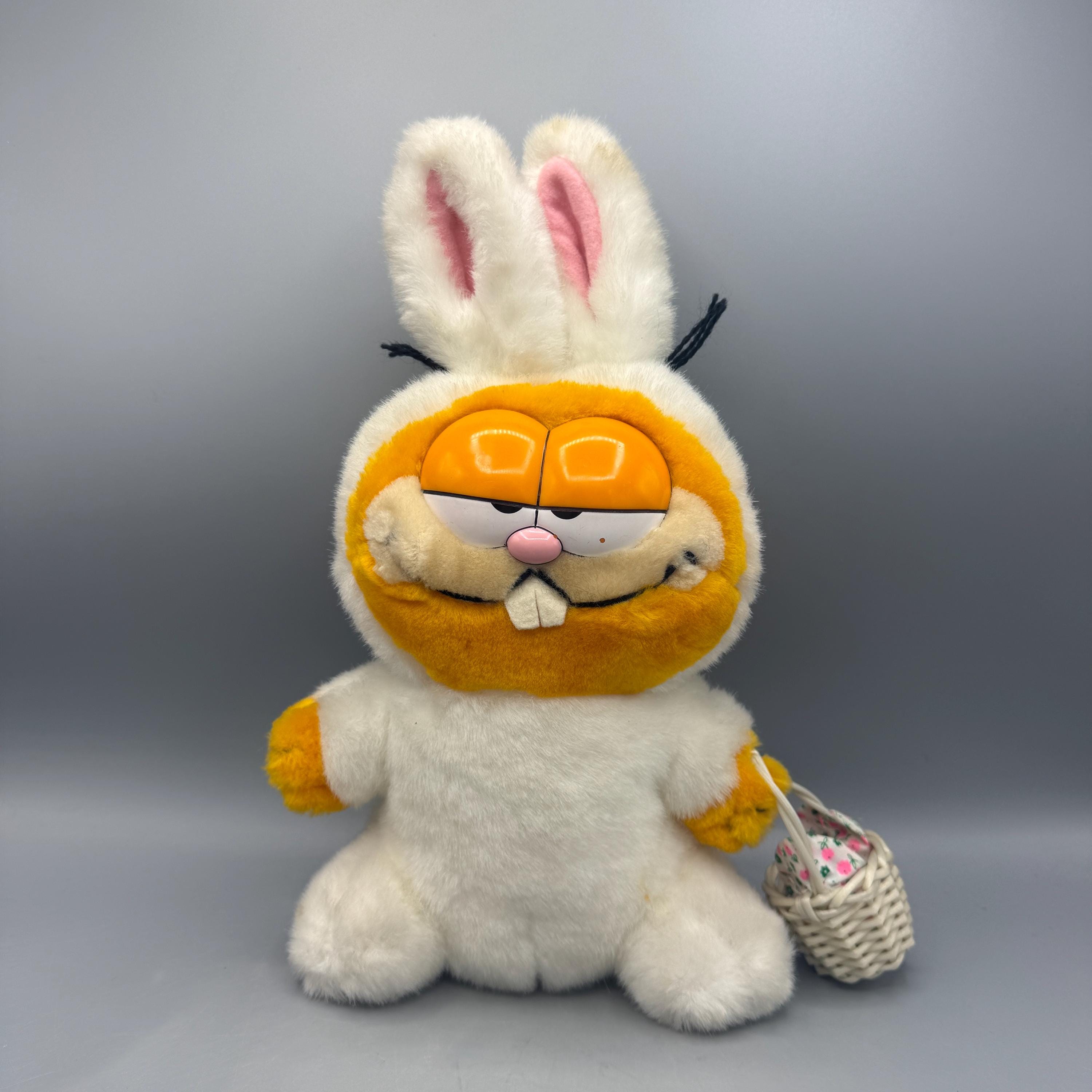 Easter Bunny Garfield With Teeth and Basket, Vintage Plush Toy