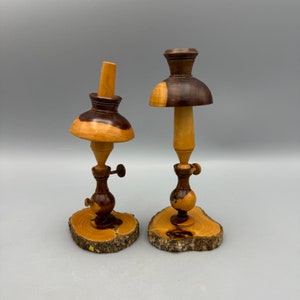 Decorative Mini Wooden Oil Lamp Figurines, Set of 2 (Not Actual Oil Lamps, both under 6&quot;)