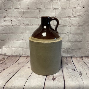 Stoneware Whisky Jug, Stoneware Crock Collectible (Original Cork Stopper stuck inside and makes a rattling sound)