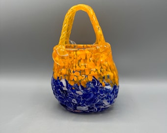 Monedero de cristal de arte naranja y azul, vintage