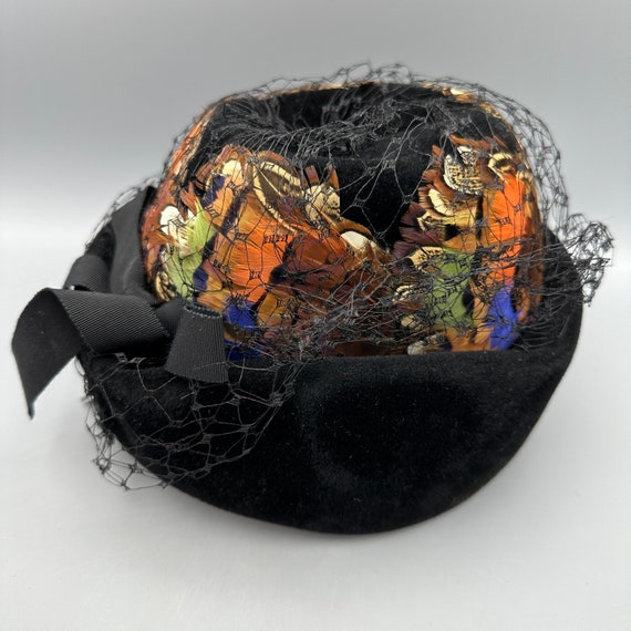 Black Hat with Colorful Feathers and Net by Jane … - image 7