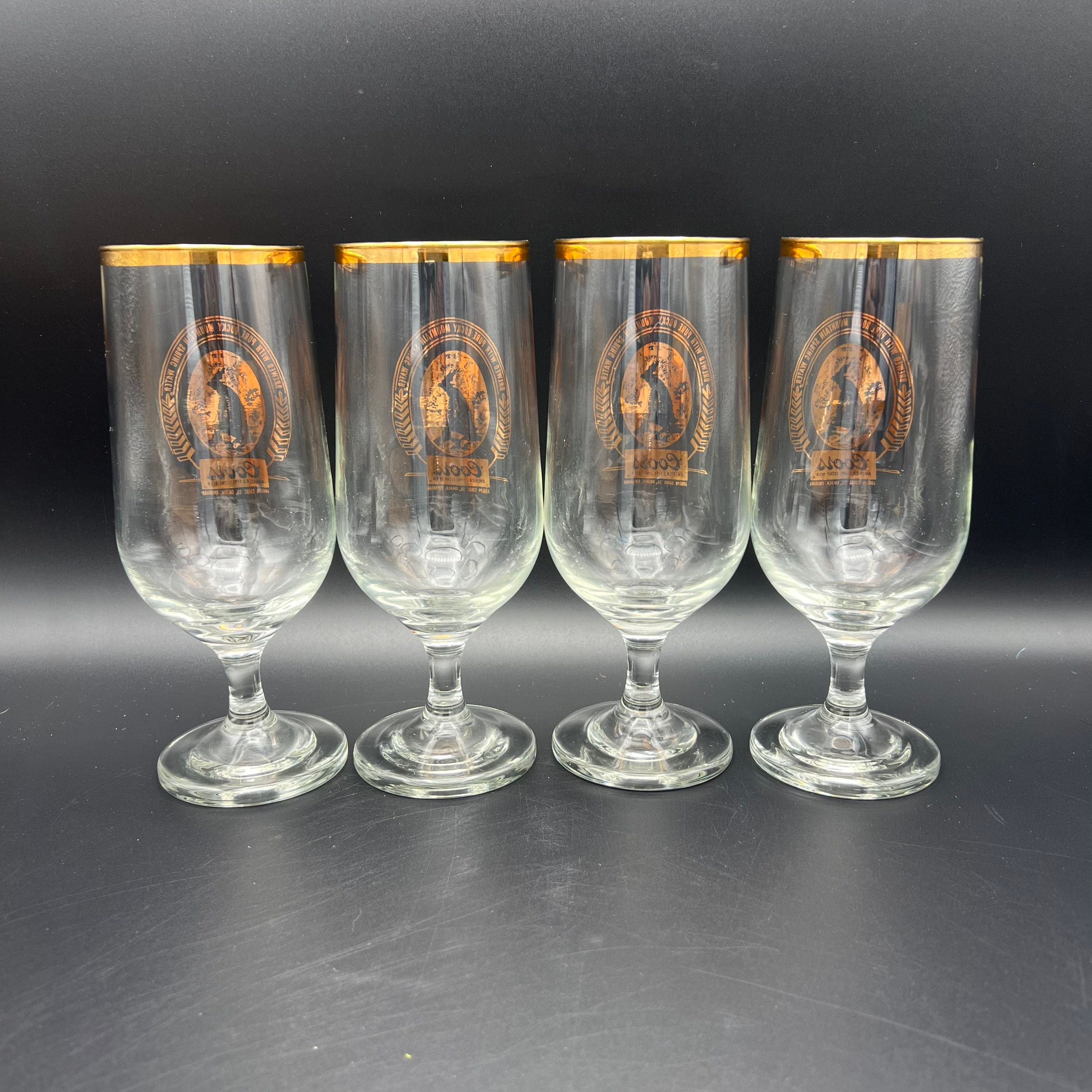 Retro Bar Glasses Set of 7 Coors Gold Rim and Logo Vintage stemmed