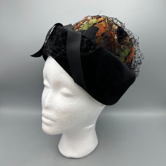 Black Hat with Colorful Feathers and Net by Jane … - image 4