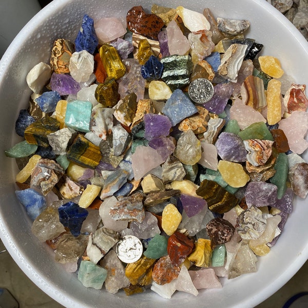 22+ Types Premium Natural Gemstone Mineral Mix Rough 2lb Lot Brazil & Mexican Crazy Lace Lapidary Tumble Cabs Cabbing Jewelry Tumbling
