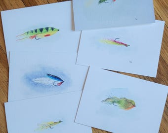 Watercolor Painting Fly Fishing Note Cards