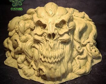 Rotten Green Color version . Fetal Pumpkinhead with eyes skull relief painted